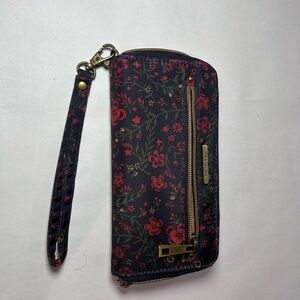 Travelon Black and Red Floral Wristlet Wallet